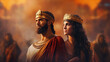 Solomon with the Queen of Sheba, Biblical characters, blurred background