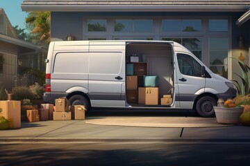 Aufkleber - Furniture delivery in progress: van stationed in driveway with home decor items