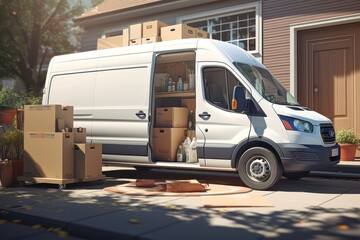 Aufkleber - Driveway scene: delivery van filled with furniture, ready for unloading