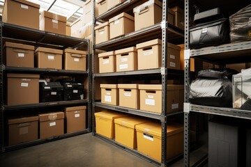 Aufkleber - Moving essentials: Storage space filled with packed parcels awaiting their new home