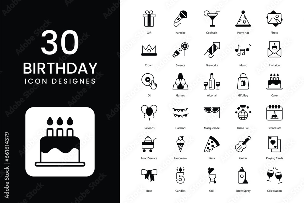 Birthday icons set, birthday icon, calibration, event, gift, surprise ...