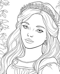 Coloring book for children, princess girl character.