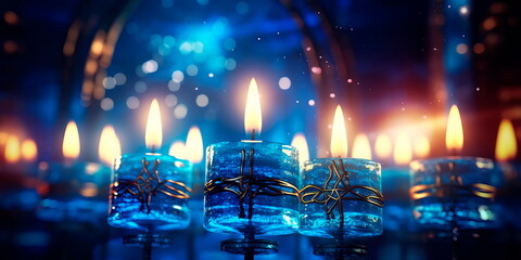 hanukkah with abstract representations of the miracles and stories associated with the holiday.