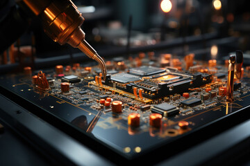 Poster - nano-level automatons executing rapid and precise repairs on damaged electronic circuits. generative