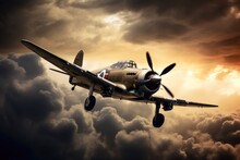 A Second World War Plane In The Dramatic Sky.