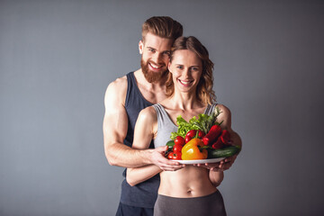 Wall Mural - Couple with healthy food