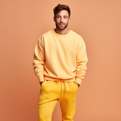 photo of a stylish man in a fashionable warm suit. On a light background. Style and fashion concept