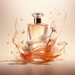 Wall Mural - A transparent bottle of expensive women's perfume. Trendy concept of natural materials. Natural cosmetic