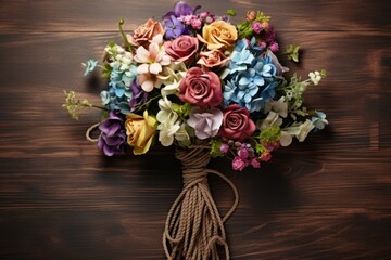 Aufkleber - A beautiful bouquet of flowers tied together with a string. This picture can be used to add a touch of elegance to any project or to symbolize love and affection