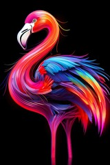 Wall Mural - flamingo in abstract, graphic highlighters lines rainbow ultra-bright neon artistic portrait | Generative AI