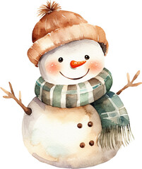 Poster - Snowman watercolour illustration created with Generative AI technology