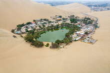 View Of The Huacachina Oasis In Ica.