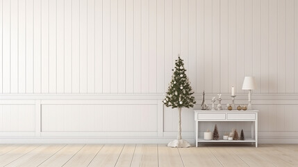 Sticker - Scandinavian farmhouse hallway interior with Christmas decoration. ai generative