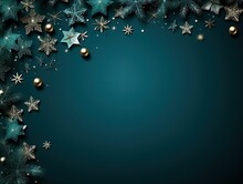 Christmas Background With Christmas Balls And Snowflakes, Dark Teal And Light Emerald