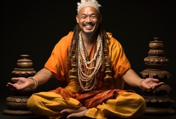 Poster - A man with dreadlocks sitting in a meditation position. AI.