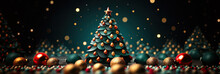 Christmas Background With Tree, Baubles And Shiny Lights - AI Generated