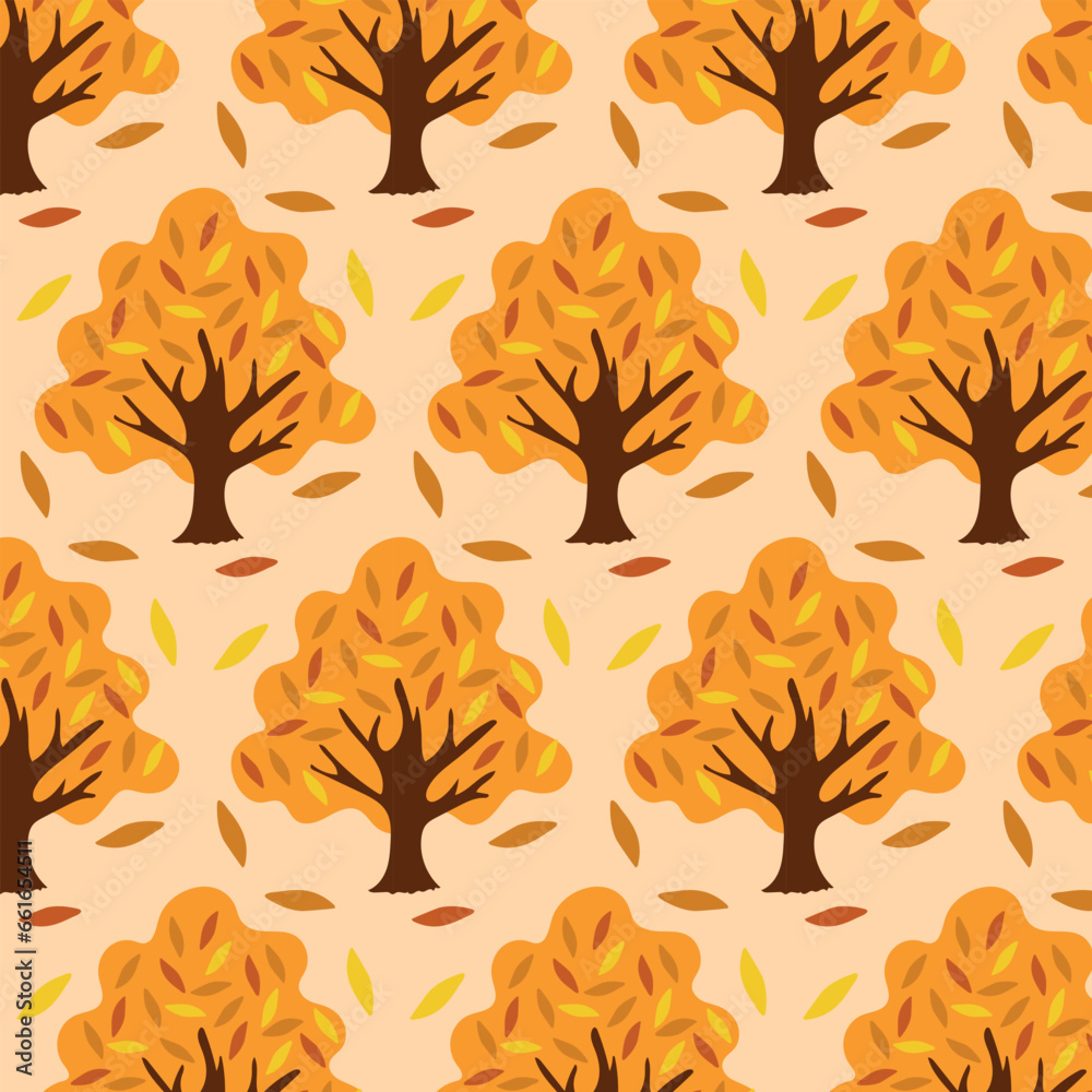 Autumn seamless pattern with tree and foliage. Design of fabric ...