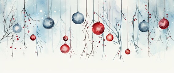 Poster - christmas ornaments hanging from branches generative ai