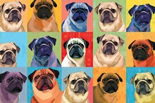 Pugs Galore: Colorful Collection Of Pugs Of All Ages For The Perfect Wallpaper, Generative AI