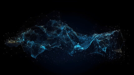 Poster - points and lines in the network, information field, information communication algorithms, Internet and technology on a dark background