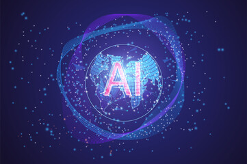 Aufkleber - AI, Artificial intelligence logo growing and Global business background. global network connection and communication technology background.