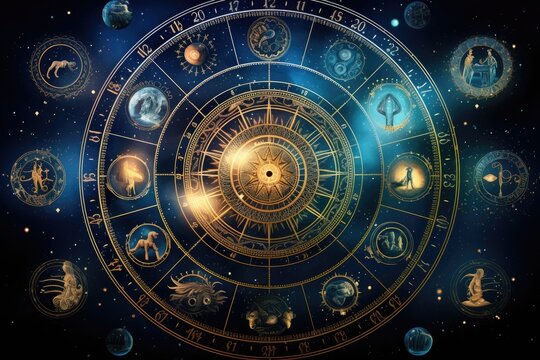 Abstract astrological background with zodiac signs Astrology horoscope background