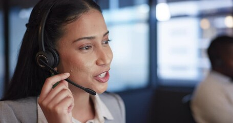 Wall Mural - Telemarketing, smile and woman with customer service, telecom sales and communication. Person, employee and agent with headset, tech support and connection with call center, help desk and speaking