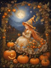 A Little Girl In A Halloween Costume Holding A Pumpkin