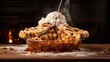 Delicious and tasty apple pie with ice cream topping on the table AI Generative