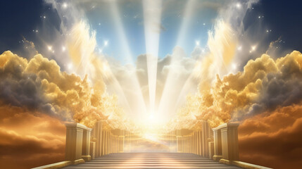 Wall Mural - Abstract digital art meditation enlightenment pathway to god heaven background. ai generative