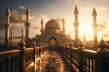 A Beautifully Decorated Mosque Gently Illuminated By Sunlight