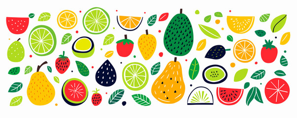 fruit vegetable collection flat hand drawn sketch illustration set. tropical smoothy juice ingredien