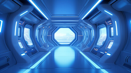 Poster - Abstract interior sci-fi spaceship corridors. futuristic design spaceship interior background. ai