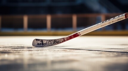 Wall Mural - Ice hockey stick, primed to strike the puck on the rink