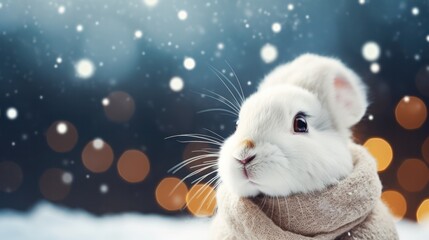 Wall Mural - Rabbit and winter background of snow and frost, Generative AI