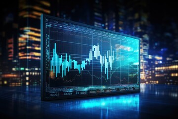 Poster - Illustration of Stock market or forex trading graph and candlestick chart suitable for financial investment concept. Generative AI