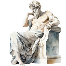 Greek Marble Sculpture Watercolor Illustration, Generative AI