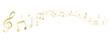 ゴールドの楽譜のフレームイラスト　五線譜　背景イラスト　音符、休符、音楽記号のイラスト