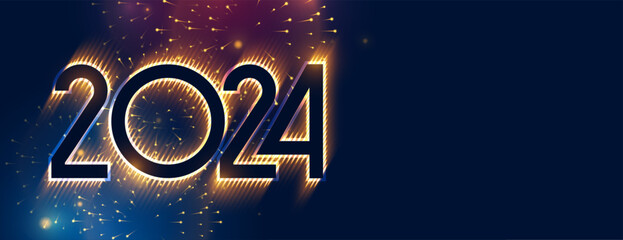 Wall Mural - happy new year 2024 firework celebration banner with glowing effect