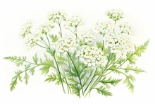 Generative AI : Yarrow Medicinal Herb Watercolor Botanical Illustration. 