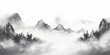 Leinwanddruck Bild - Generative AI : Stylized black ink wash painting of mountains. 