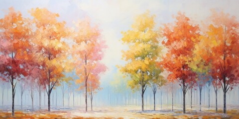 Poster - Generative AI : Oil painting landscape, colorful trees. Hand Painted Impressionist