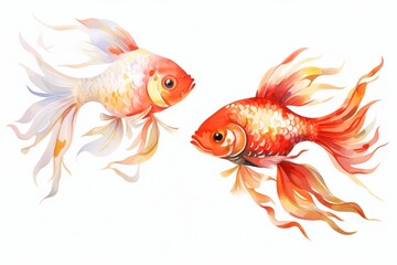 Wall Mural - Generative AI : Watercolor red and white fish illustration on isolated background. 