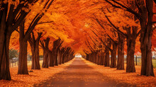 Beautiful Pathway In Fall Season Wallpaper - Ai Generative