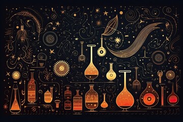 Wall Mural - Abstract background with elements of alchemy and occultism 