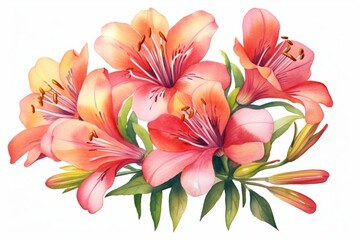 Wall Mural - Generative AI : Watercolor set of flowers, hand drawn illustration of alstroemeria
