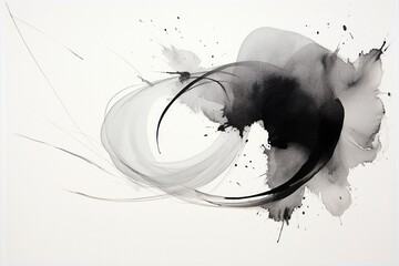 Aufkleber - Generative AI : Art of Watercolor. Black spot on watercolor paper. Abstract gray spot on white background. Ink drop. Gray color.
