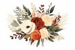 Generative AI : Rust orange, beige, white rose, burgundy anthurium flower, eucalyptus, pampas grass