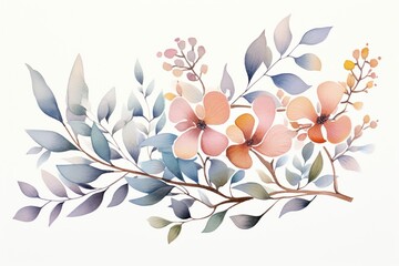 Wall Mural - Generative AI : Watercolor bouquet. Hand painted branches and leaves