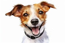 Generative AI : Jack Russell Terrier Watercolor Portrait Painting Illustrated Dog Puppy